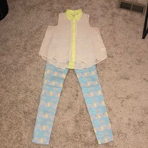 M sheer cream/neon yellow sleeveless button down